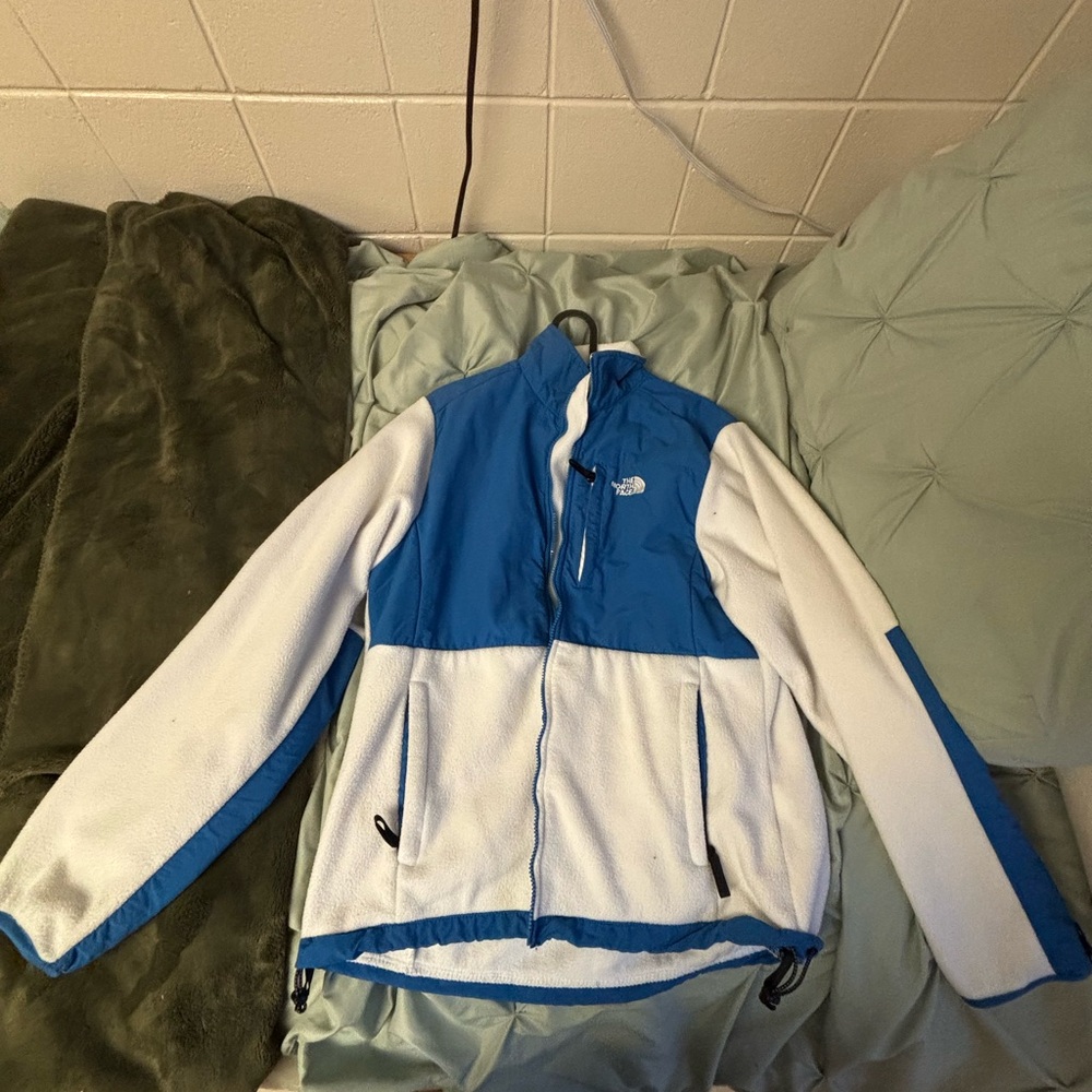The North Face White and Blue Denali Fleece Jacket